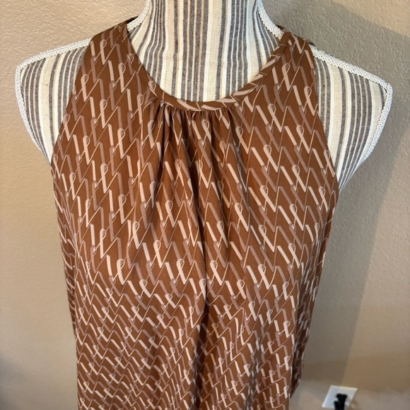 NWT Worthington Top Brown Tan W Patterned Sleeveless Blouse Flowy Oversized New - Picture 2 of 15